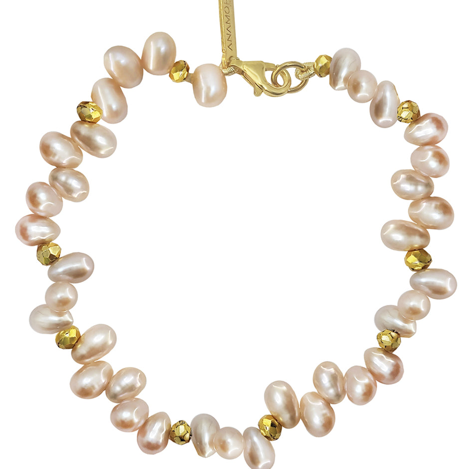 Pulsera Plata 925 Marina Perla Rosa Despeinada con Piritadora Anamora