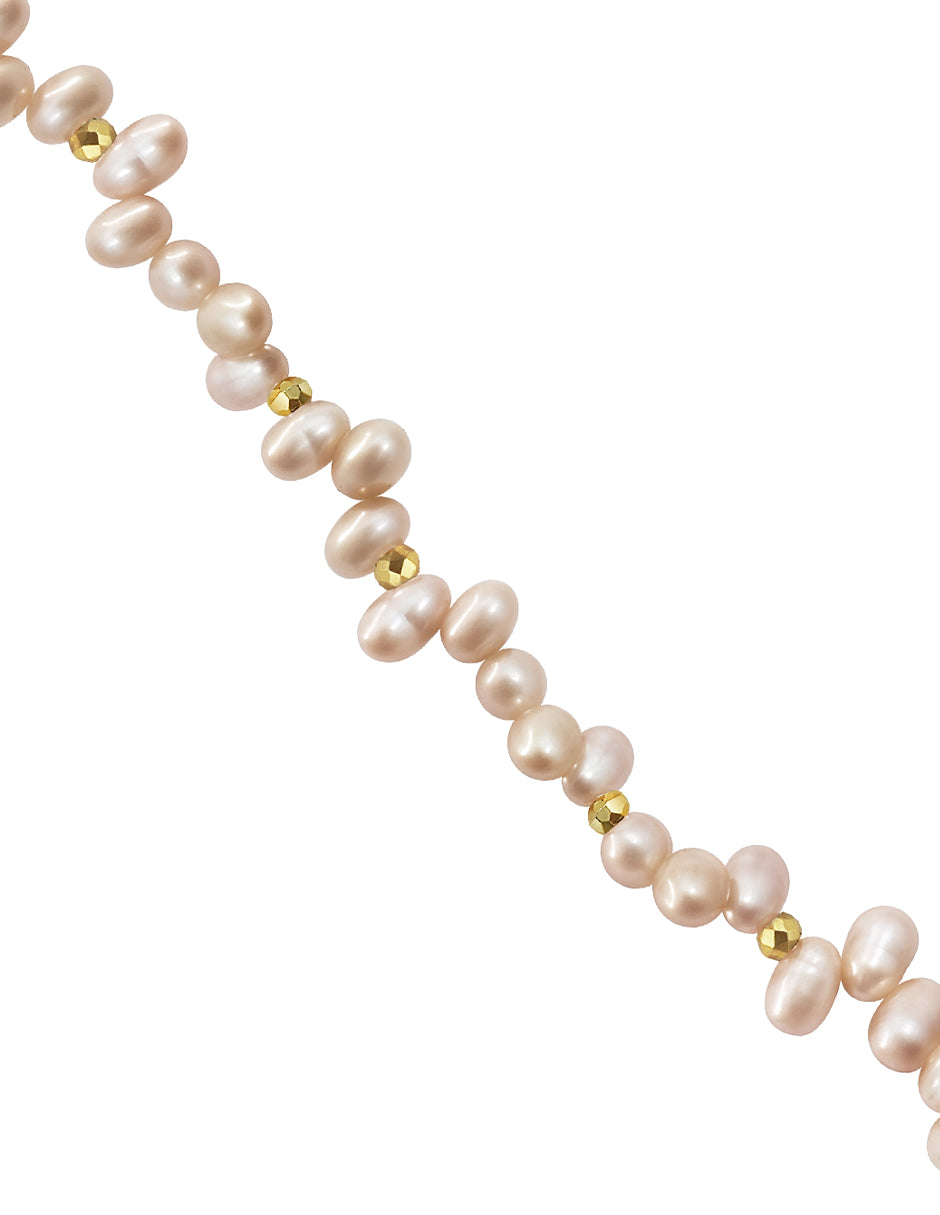 Pulsera Plata 925 Marina Perla Rosa Despeinada con Piritadora Anamora