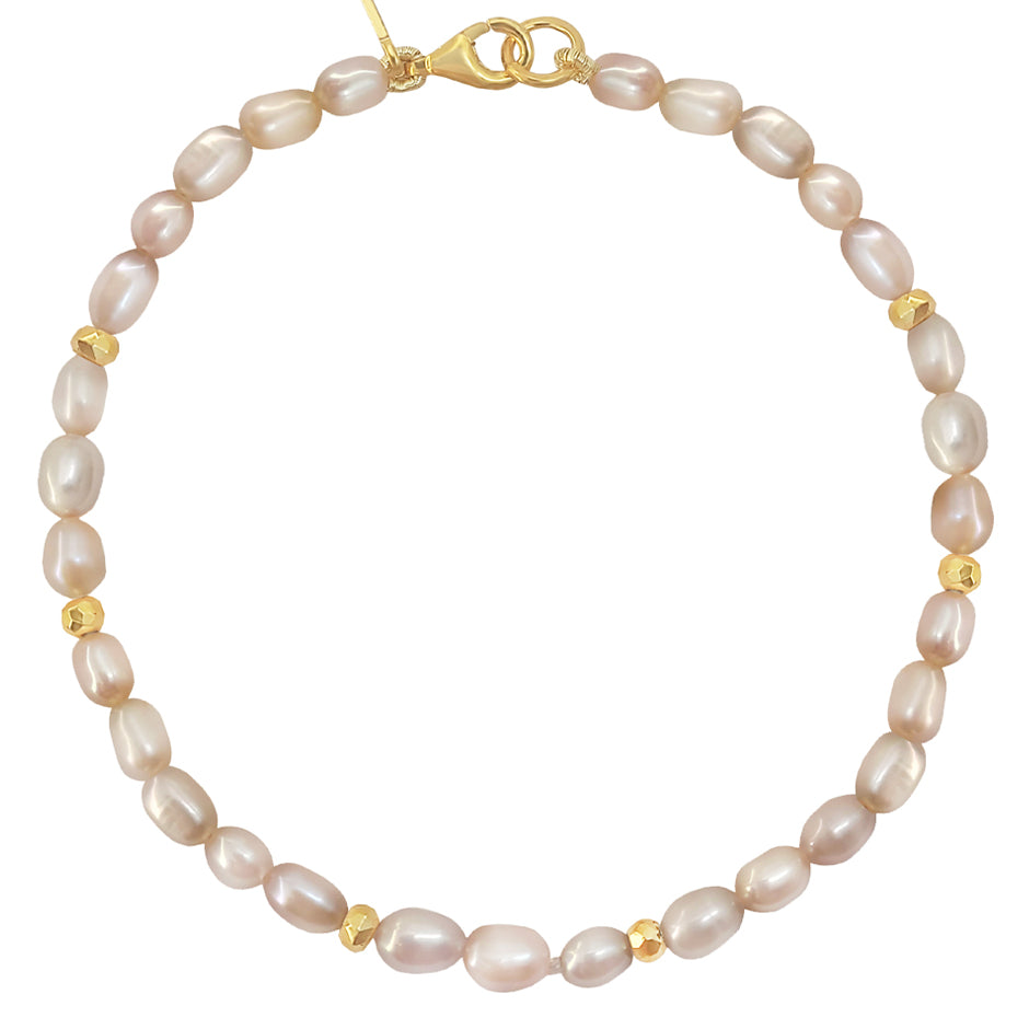 Pulsera Plata 925 Marina Perla Rosa Oval con Hematita Dorada Anamora