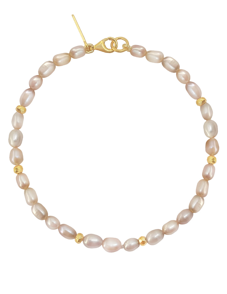 Pulsera Plata 925 Marina Perla Rosa Oval con Hematita Dorada Anamora