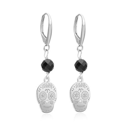 Aretes Mujer Plata 925 Calaverita Ónix Anamora por Tanya Moss