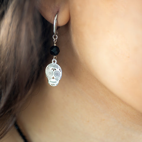Aretes Mujer Plata 925 Calaverita Ónix Anamora por Tanya Moss