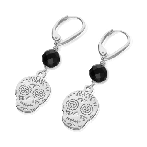 Aretes Mujer Plata 925 Calaverita Ónix Anamora por Tanya Moss
