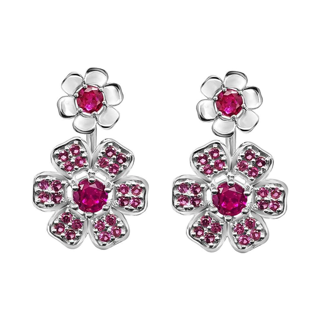 Aretes Mujer Plata 925  Flor Rosa Cristales Anamora por Tanya Moss - Tanya Moss