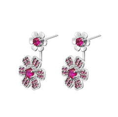 Aretes Anamora Florecer Dobles Flor Rosa Con Cristales