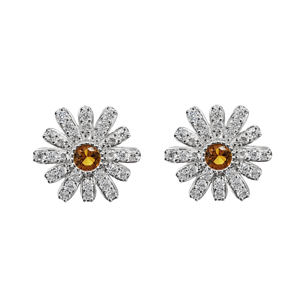 Aretes Mujer Plata 925  Flor Blanca Cristales Anamora por Tanya Moss - Tanya Moss
