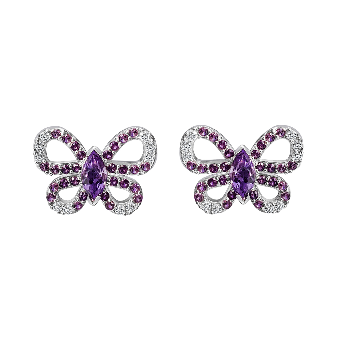 Aretes Mujer Plata 925 Moñito Cristales Anamora por Tanya Moss - Tanya Moss