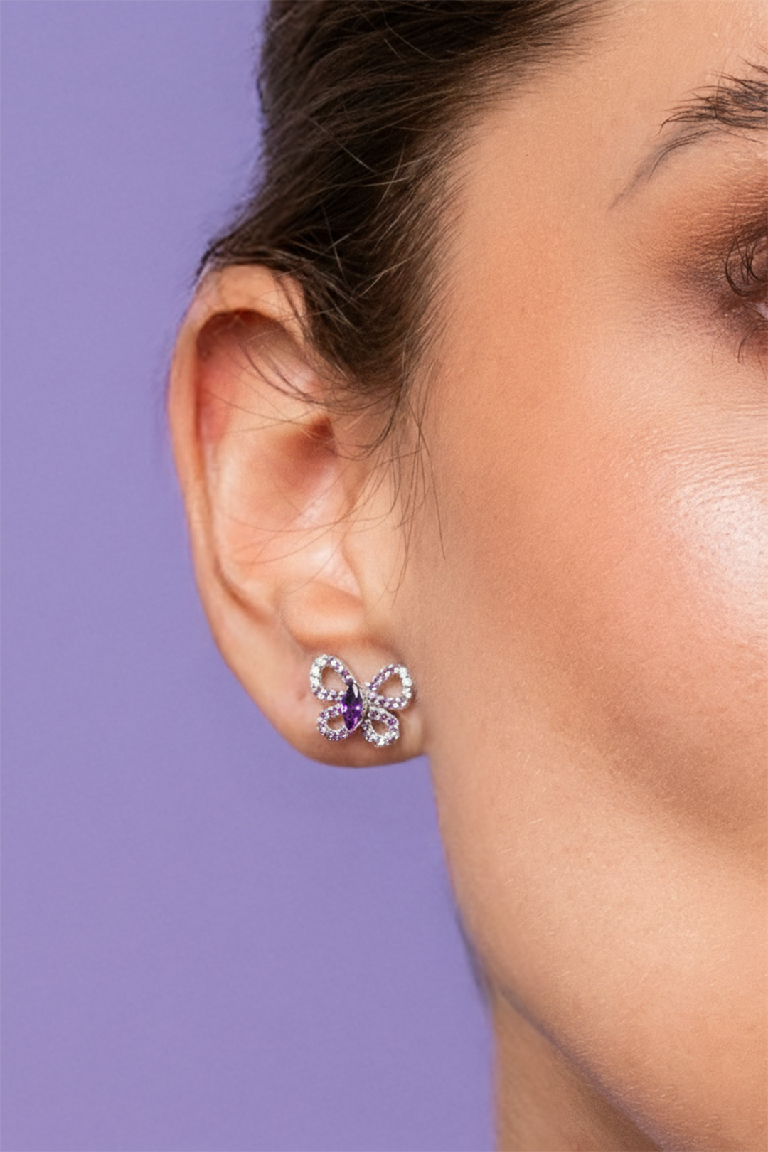 Aretes Mujer Plata 925 Moñito Cristales Anamora por Tanya Moss