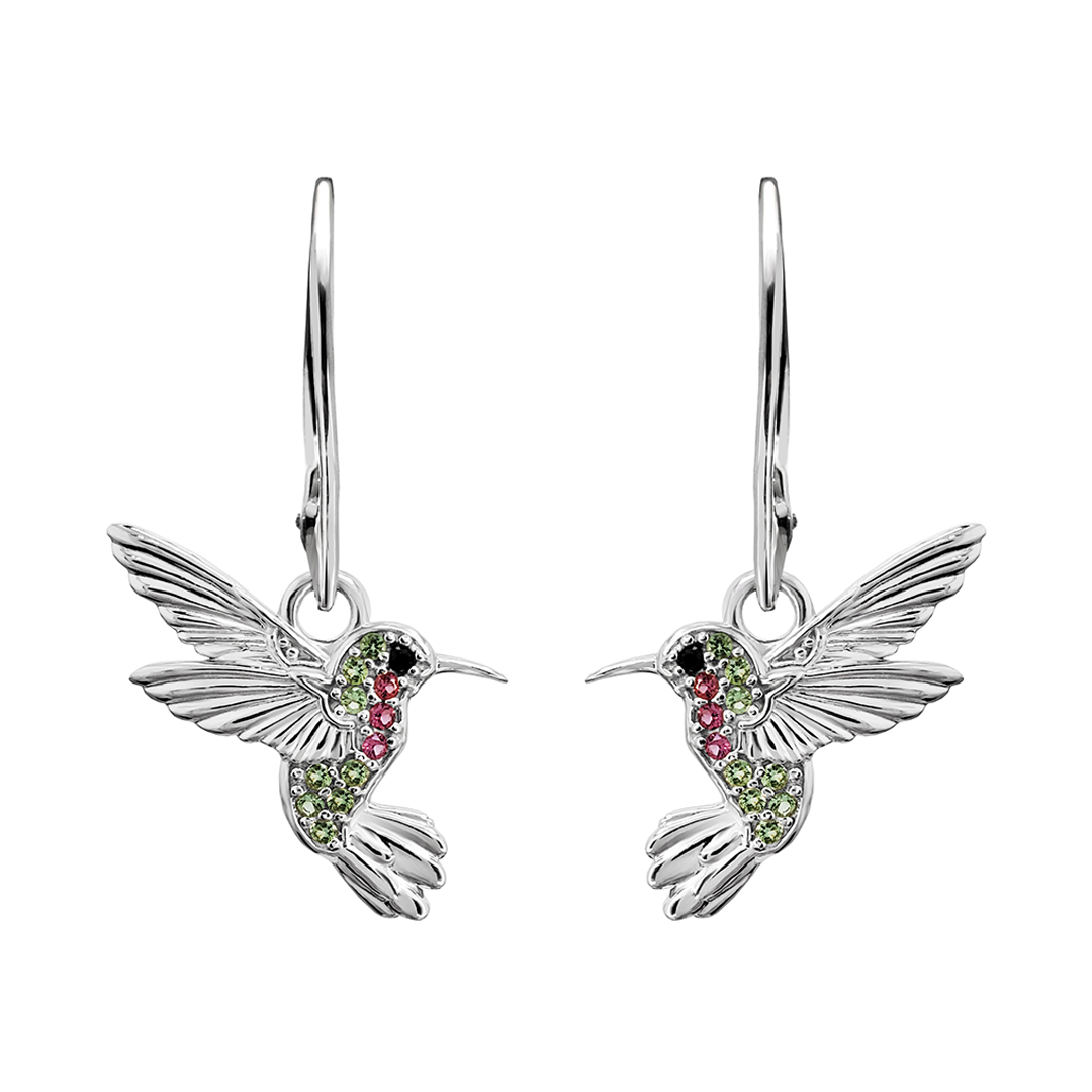 Aretes Mujer Plata 925  Flor Colibrí Cristales Anamora por Tanya Moss - Tanya Moss