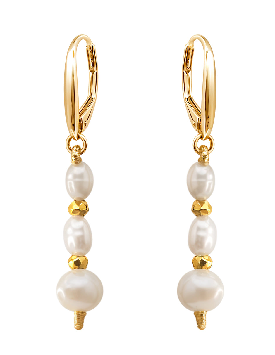 Aretes Plata 925 Marina Perlas Rosas Oval con Pirita Dorada Anamora