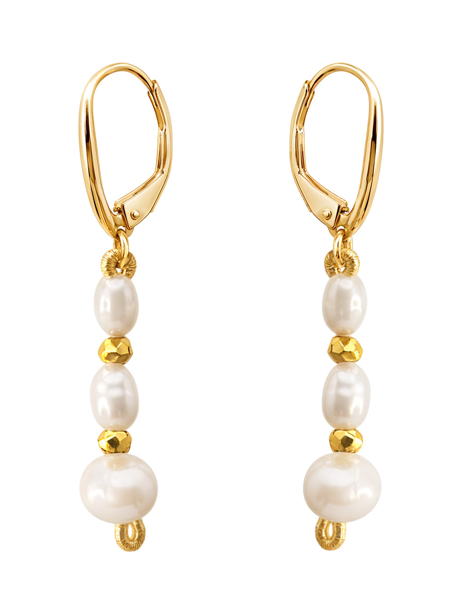 Aretes Plata 925 Marina Perlas Rosas Oval con Pirita Dorada Anamora