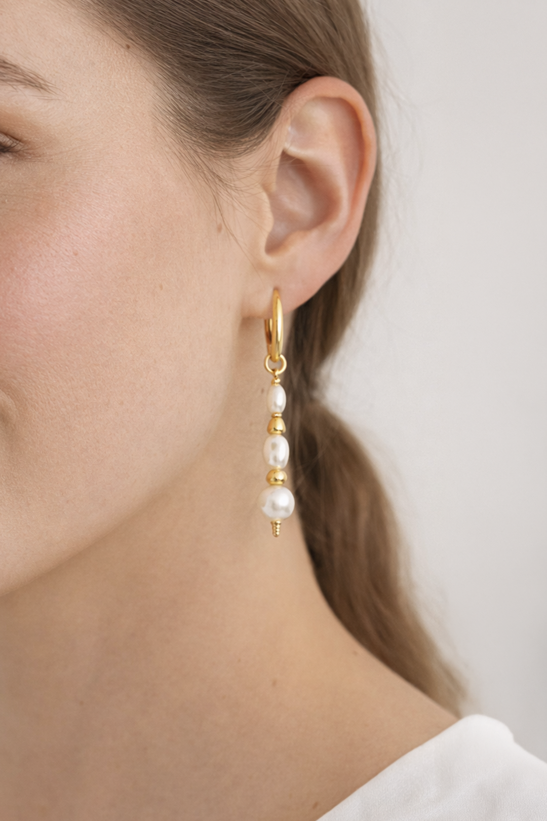 Aretes Plata 925 Marina Perlas Rosas Oval con Pirita Dorada Anamora