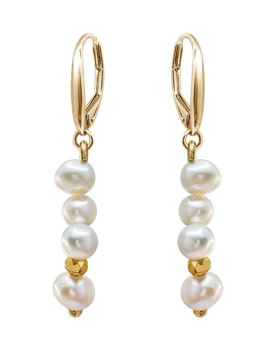 Aretes Plata 925 Marina Perla Blanca Despeinada con Pirita Dorada Anamora