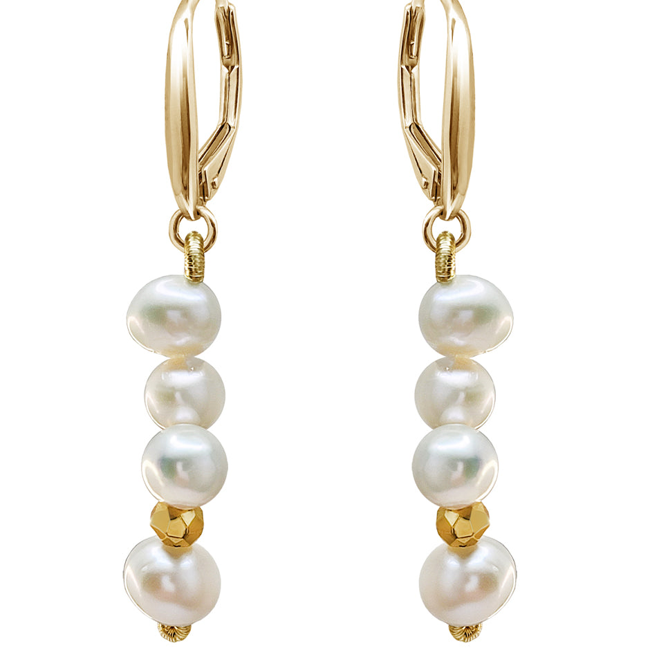Aretes Plata 925 Marina Perla Blanca Despeinada con Pirita Dorada Anamora