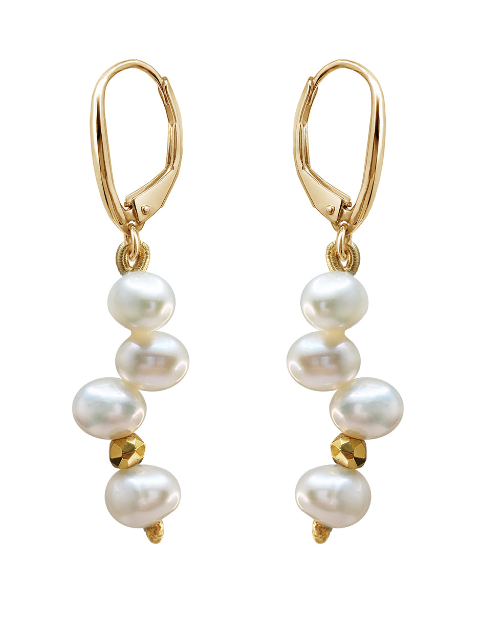 Aretes Plata 925 Marina Perla Blanca Despeinada con Pirita Dorada Anamora