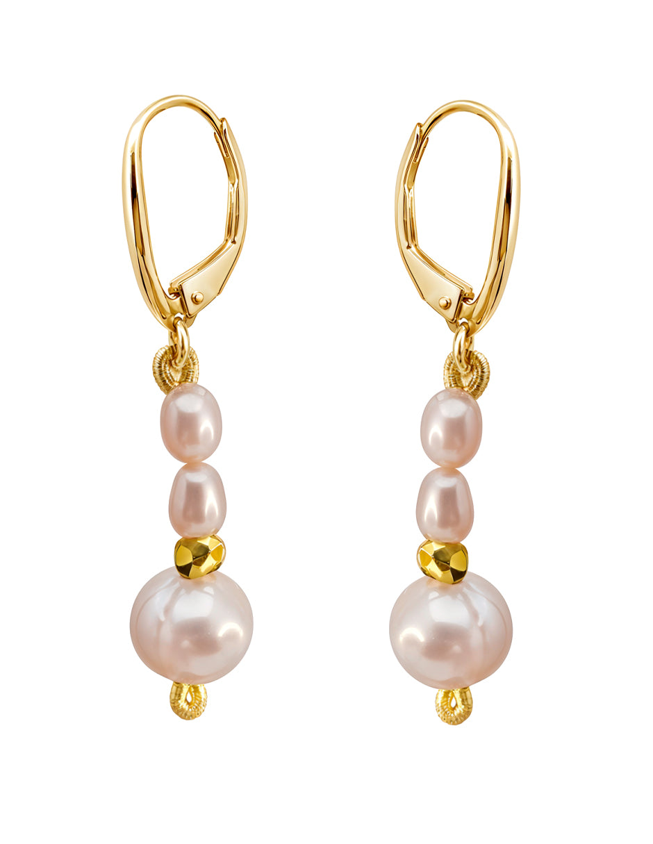 Aretes Plata 925 Marina Perla Blanca Oval con Pirita Dorada Anamora