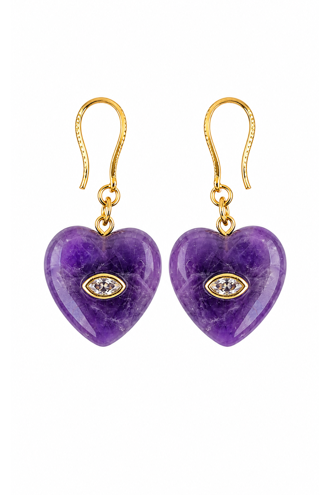 Aretes Corazón Amatista Acero Con Baño De Oro