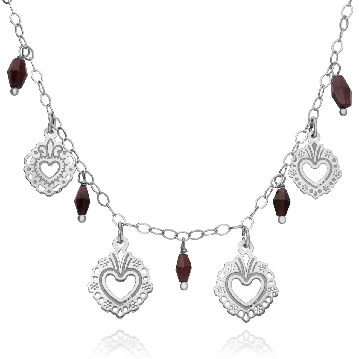 Collar Mujer Plata 925 Milagritos Corazón Granate Gd Anamora por Tanya Moss