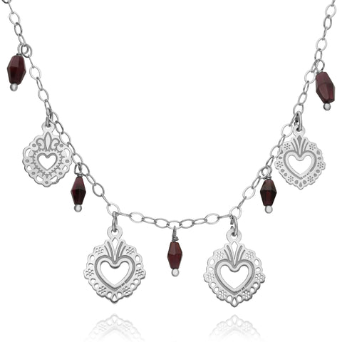 Collar Mujer Plata 925 Milagritos Corazón Granate Gd Anamora por Tanya Moss