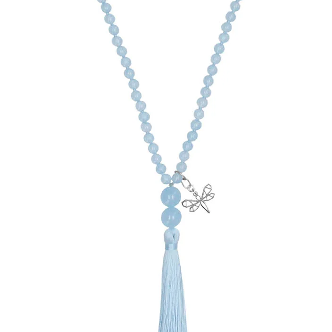 Collar Plata 925 Japamala Blue Jade con Libelula Origami