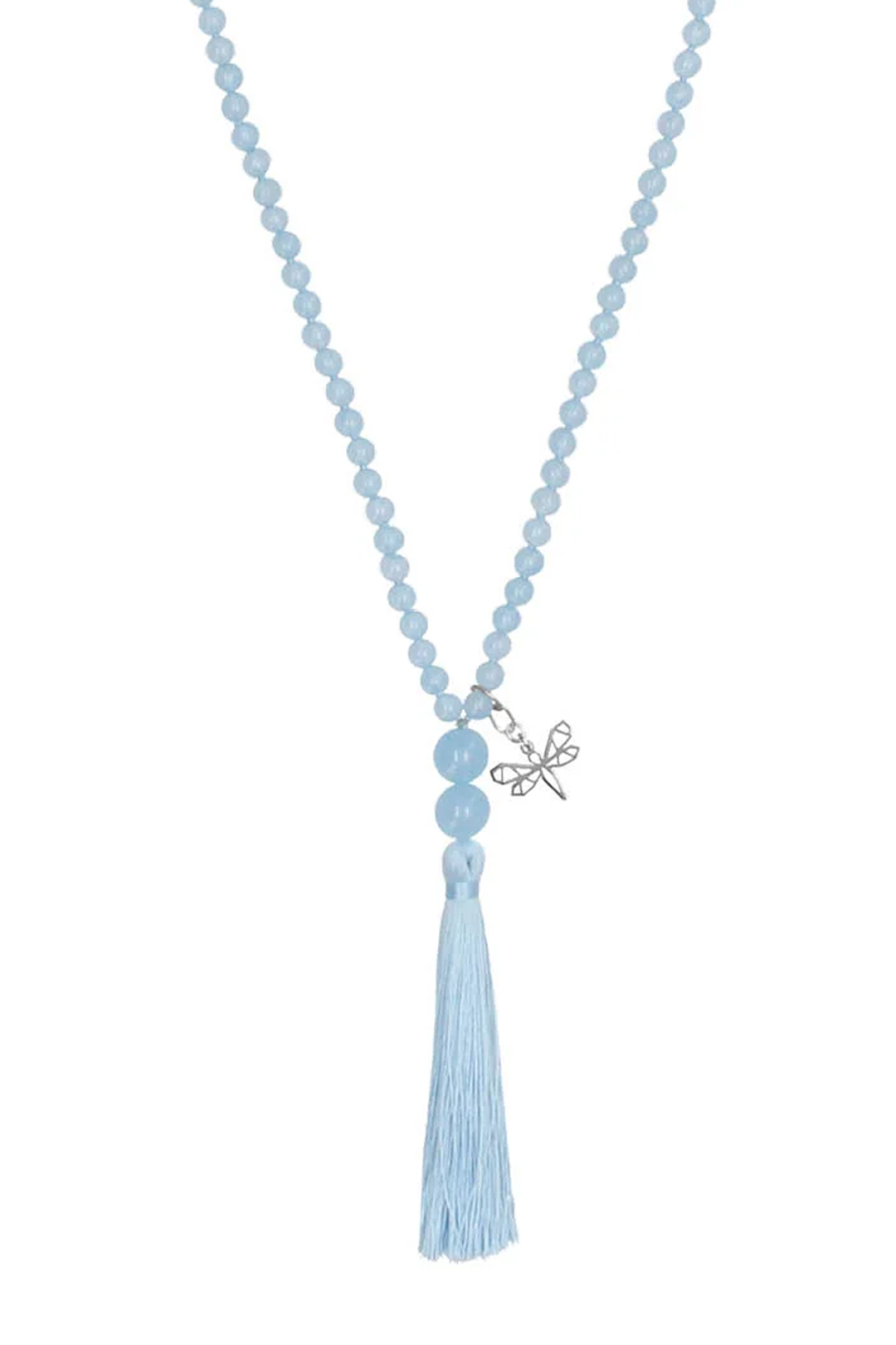 Collar Plata 925 Japamala Blue Jade con Libelula Origami