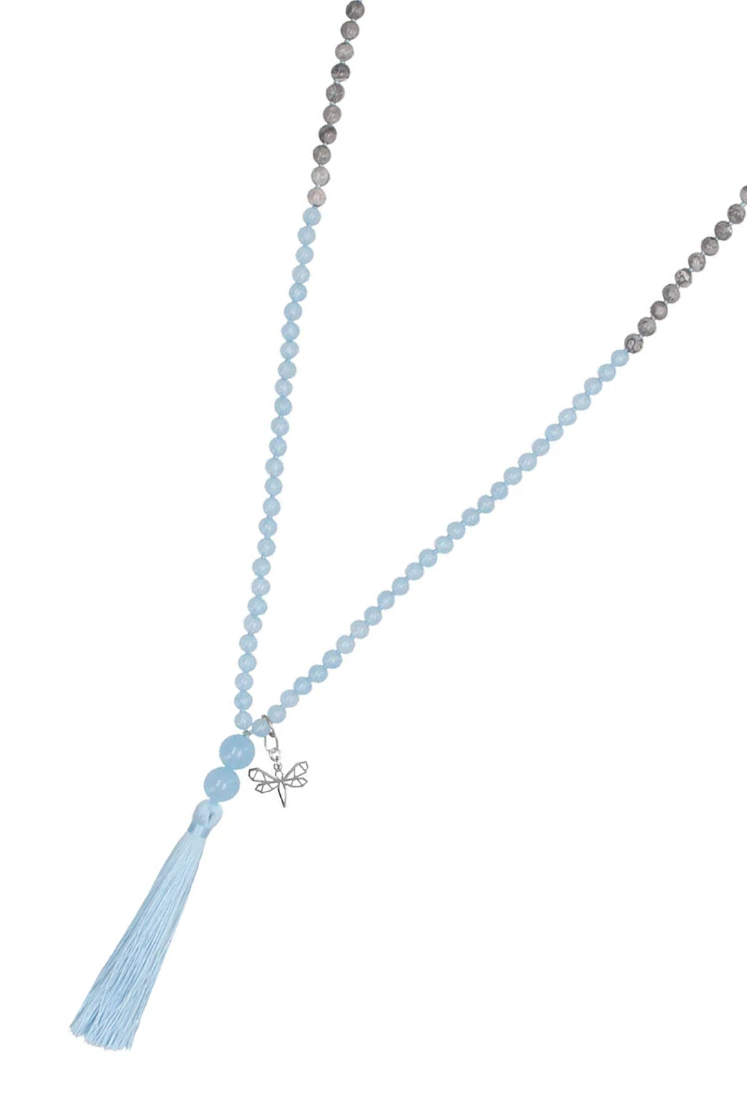 Collar Plata 925 Japamala Blue Jade con Libelula Origami