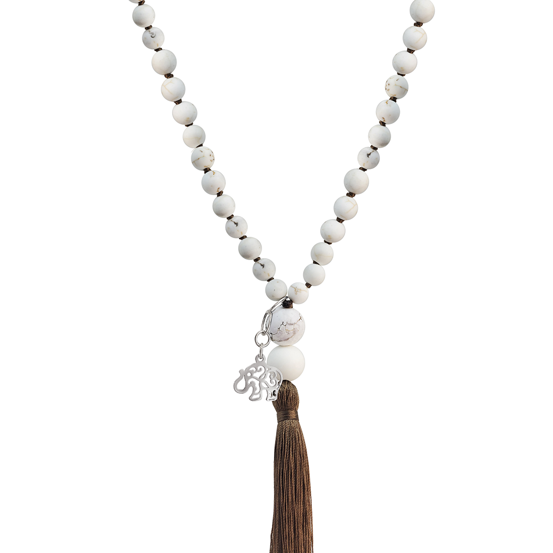 Collar Grande Mujer Plata 925 Japamala Elefante Howlite Anamora Por Tanya Moss