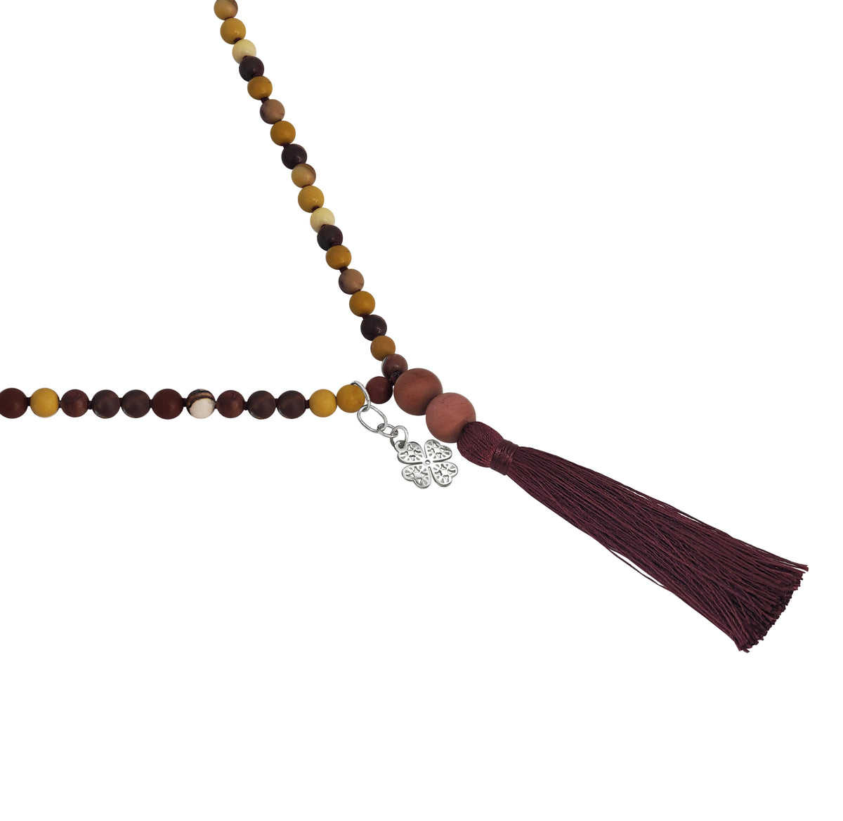 Collar Japamala Mookaite Jasper Trebol