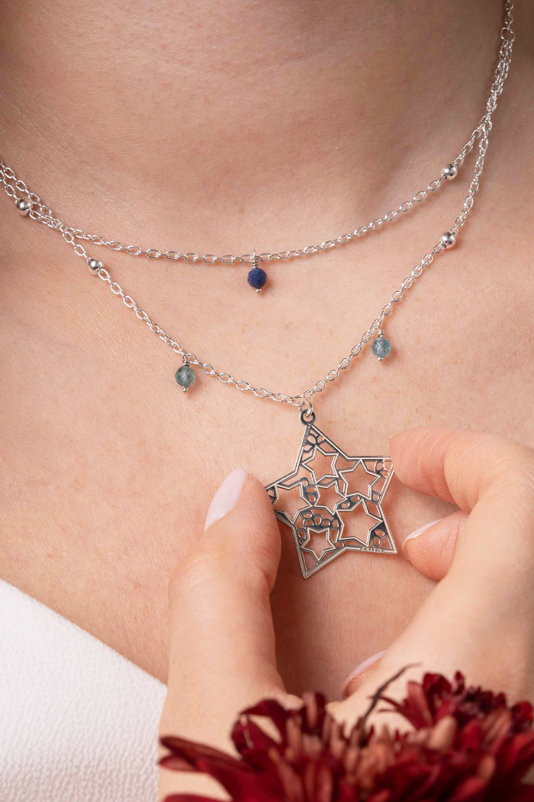 Collar Mujer Plata 925 Deseos Estrella Sodallita Apatita Anamora por Tanya Moss