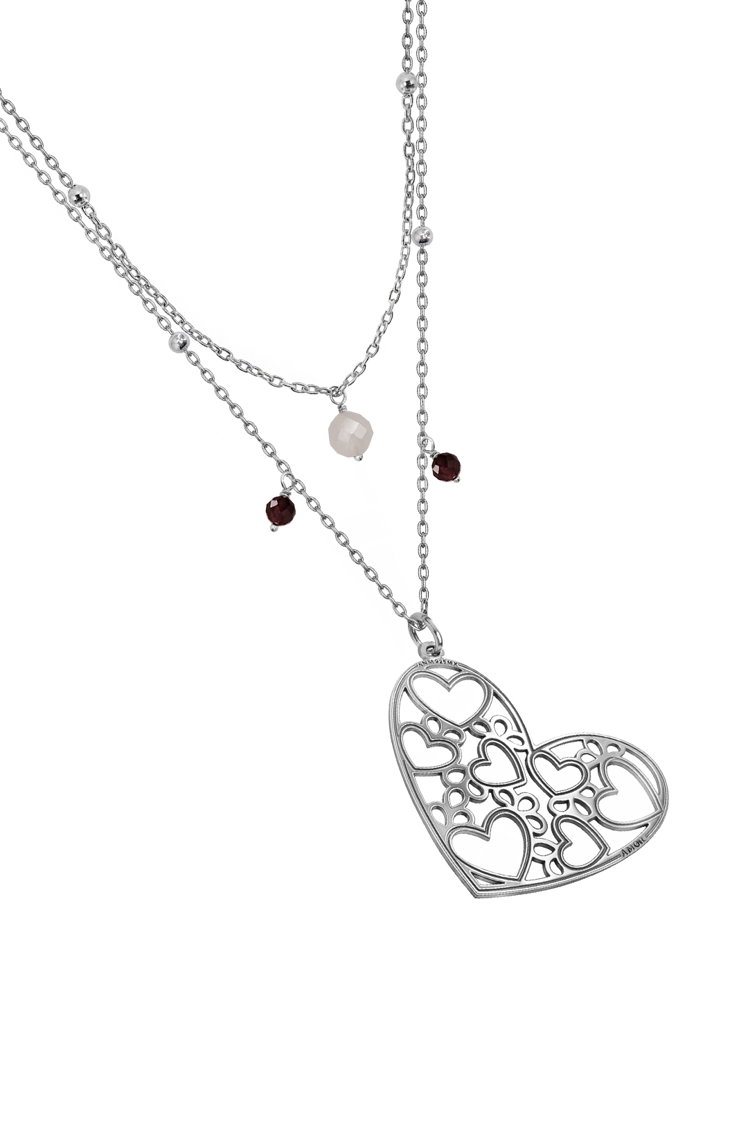 Collar Mujer Plata 925 Deseos Corazon Granate Cuarzo Rosa Anamora por Tanya Moss - Tanya Moss