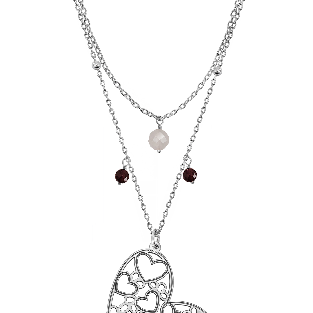 Collar Mujer Plata 925 Deseos Corazon Granate Cuarzo Rosa Anamora por Tanya Moss