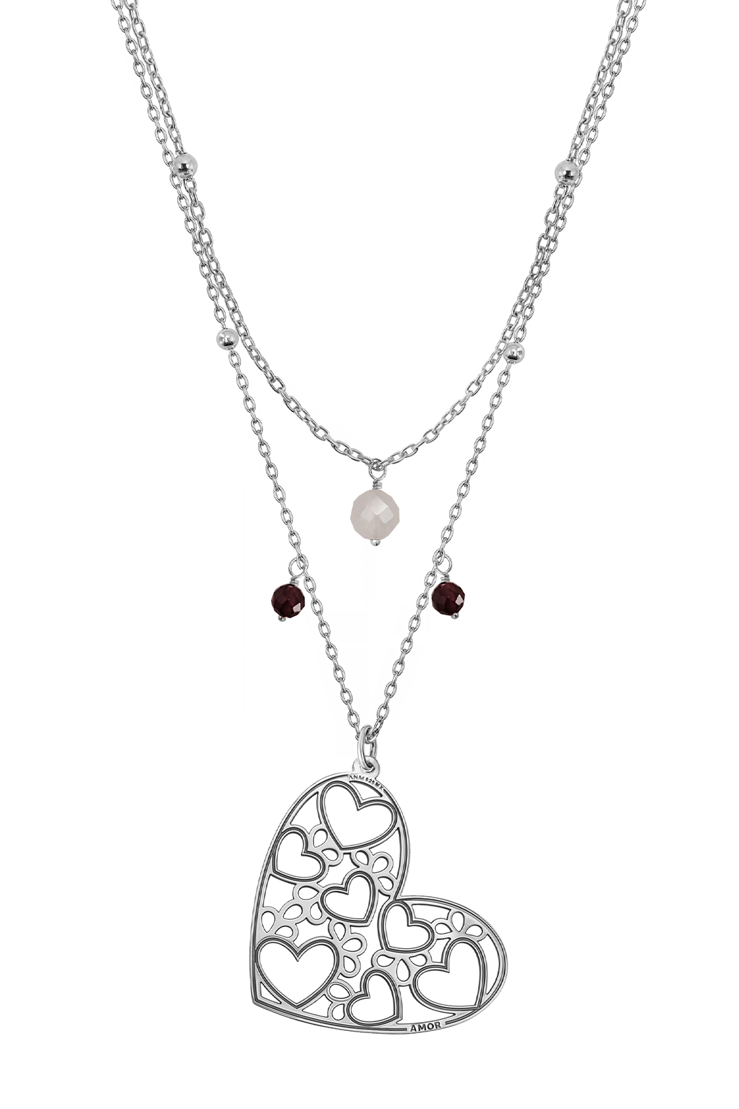 Collar Mujer Plata 925 Deseos Corazon Granate Cuarzo Rosa Anamora por Tanya Moss