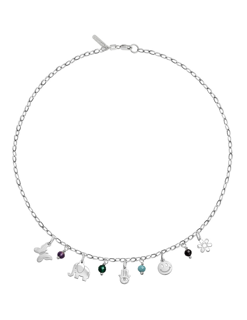 Collar Hippie 5 Charms Con Piedras