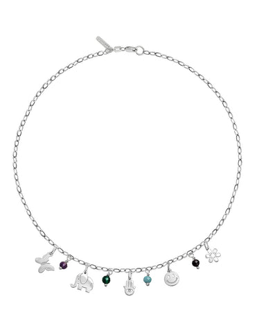 Collar Hippie 5 Charms Con Piedras