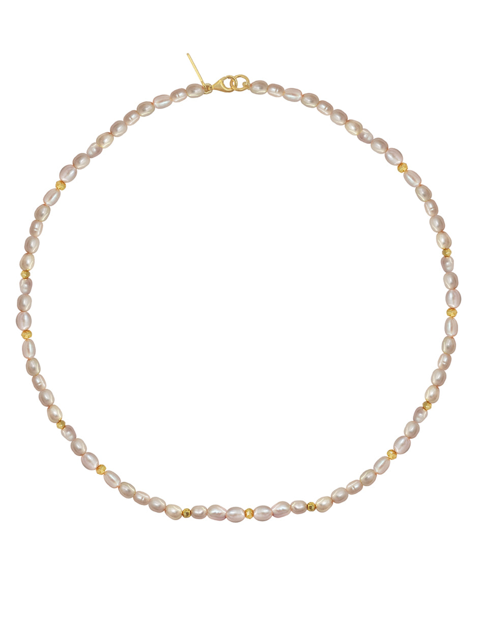 Collar Plata 925 Marina Perlas Rosas Oval con Pirita Dorada Anamora