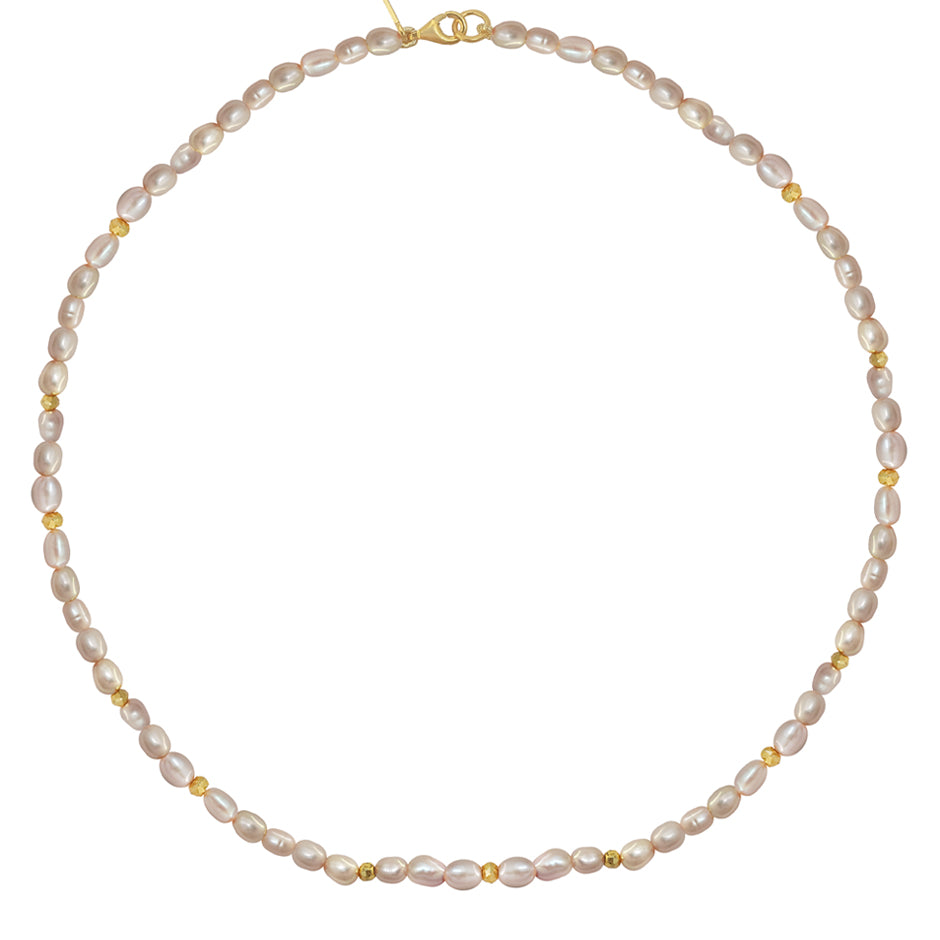 Collar Plata 925 Marina Perlas Rosas Oval con Pirita Dorada Anamora