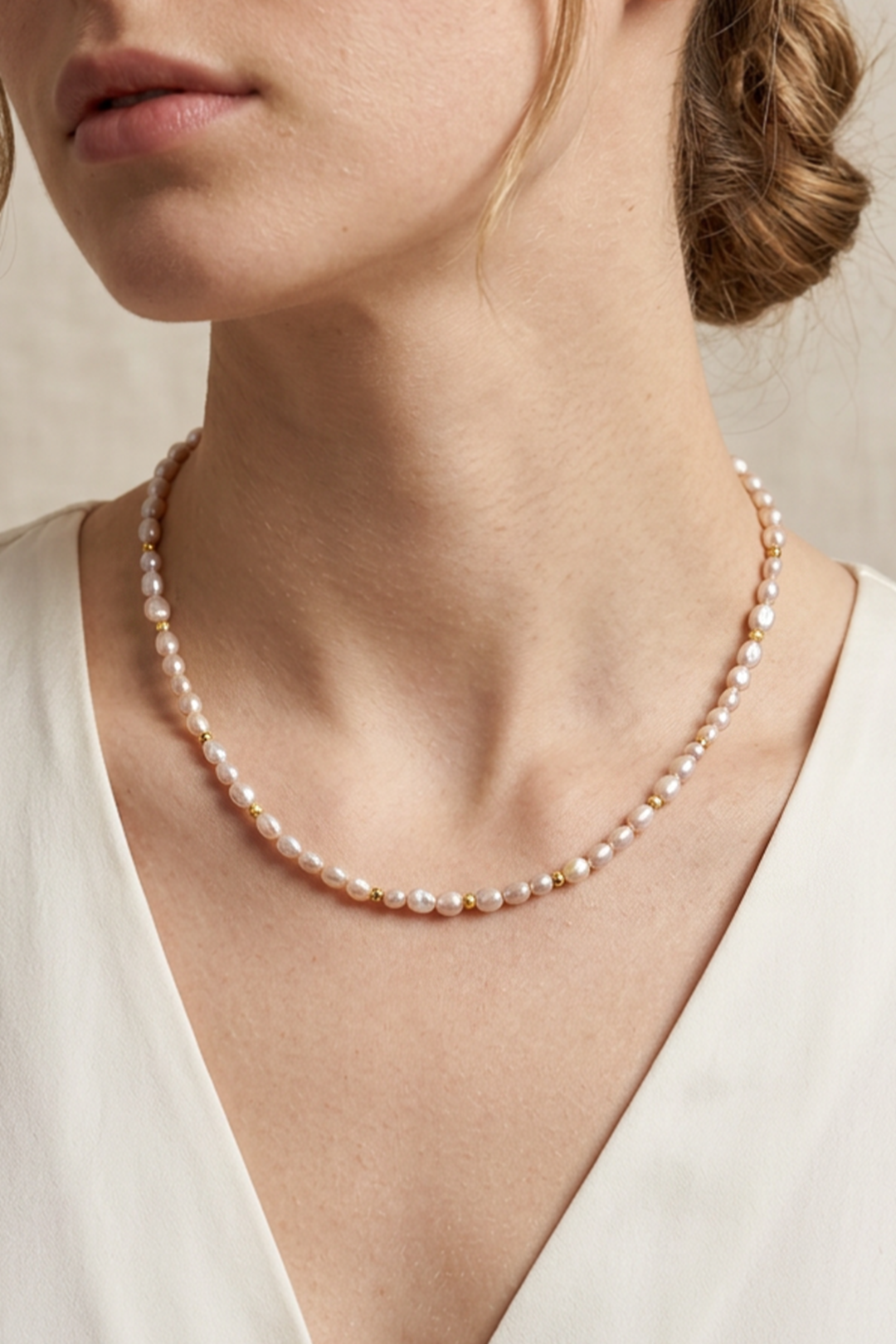 Collar Plata 925 Marina Perlas Rosas Oval con Pirita Dorada Anamora