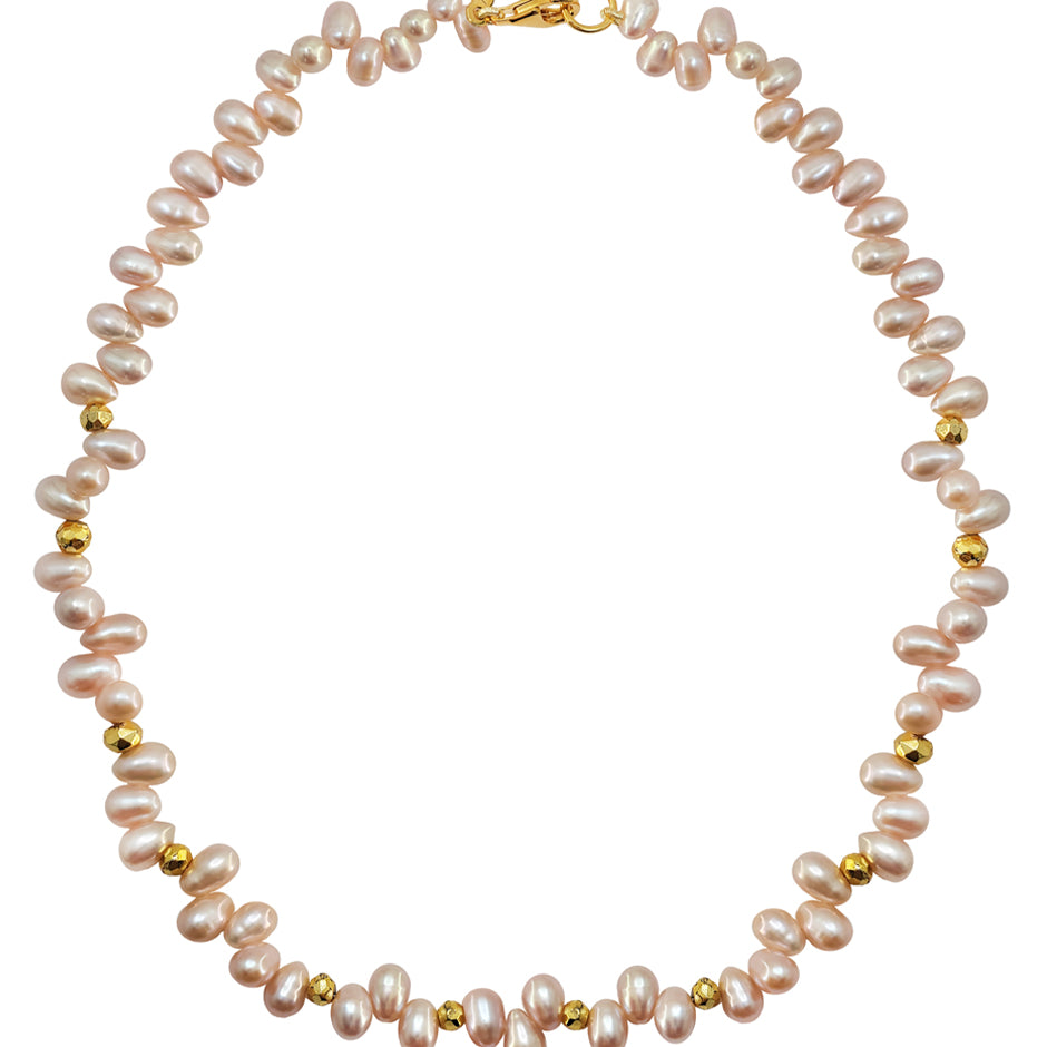 Collar Plata 925 Marina Perla Rosa Despeinada con Piritadora Anamora