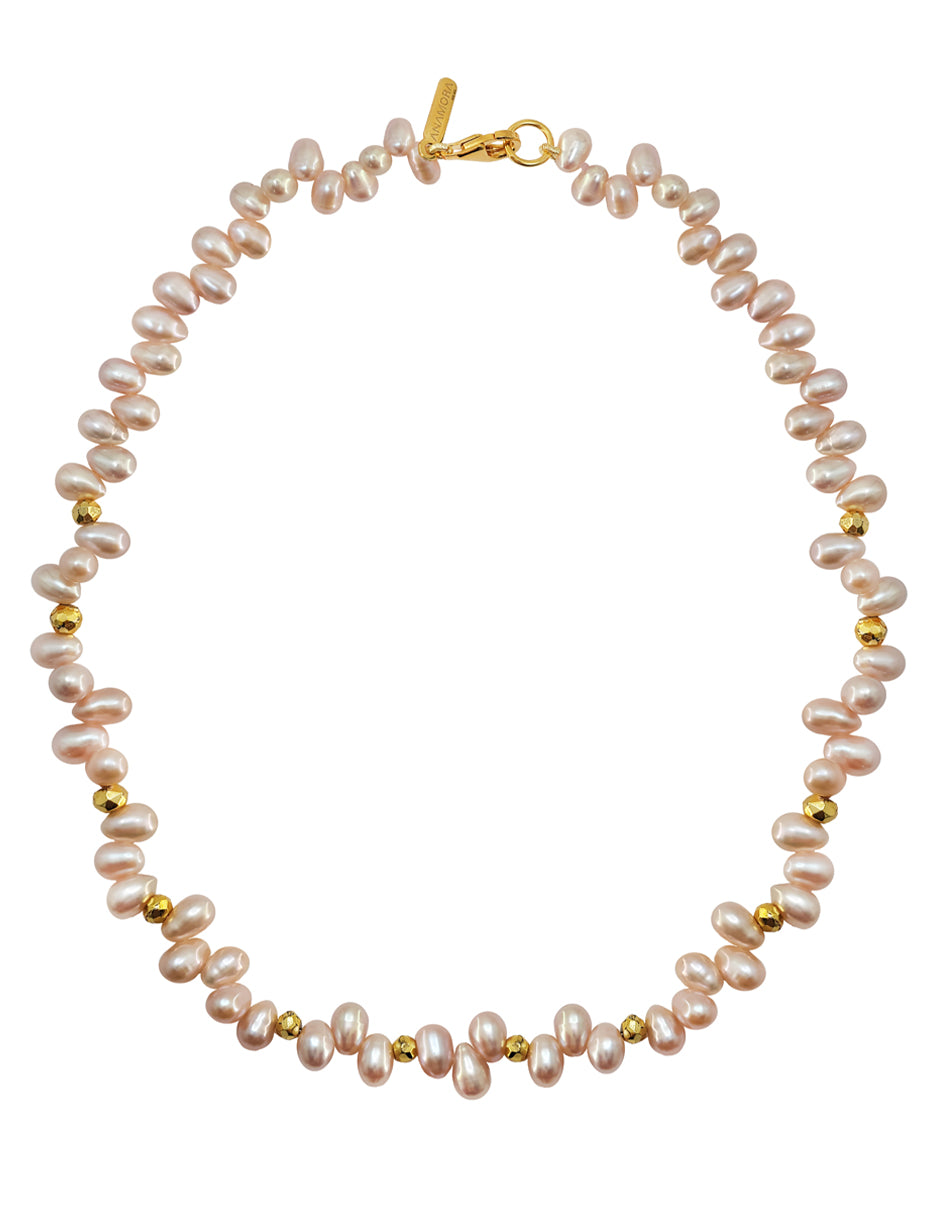 Collar Plata 925 Marina Perla Rosa Despeinada con Piritadora Anamora