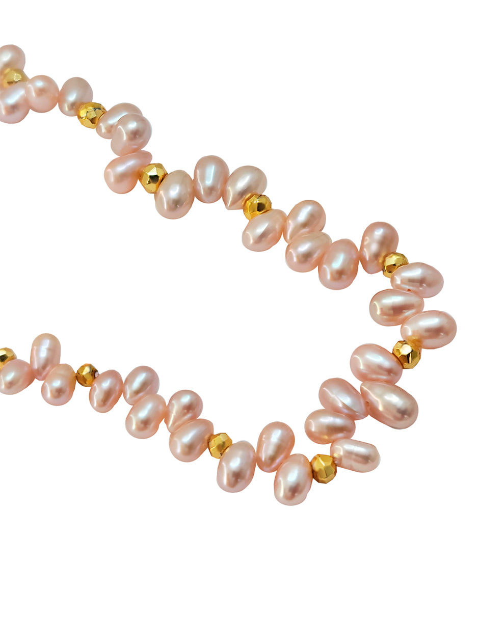 Collar Plata 925 Marina Perla Rosa Despeinada con Piritadora Anamora