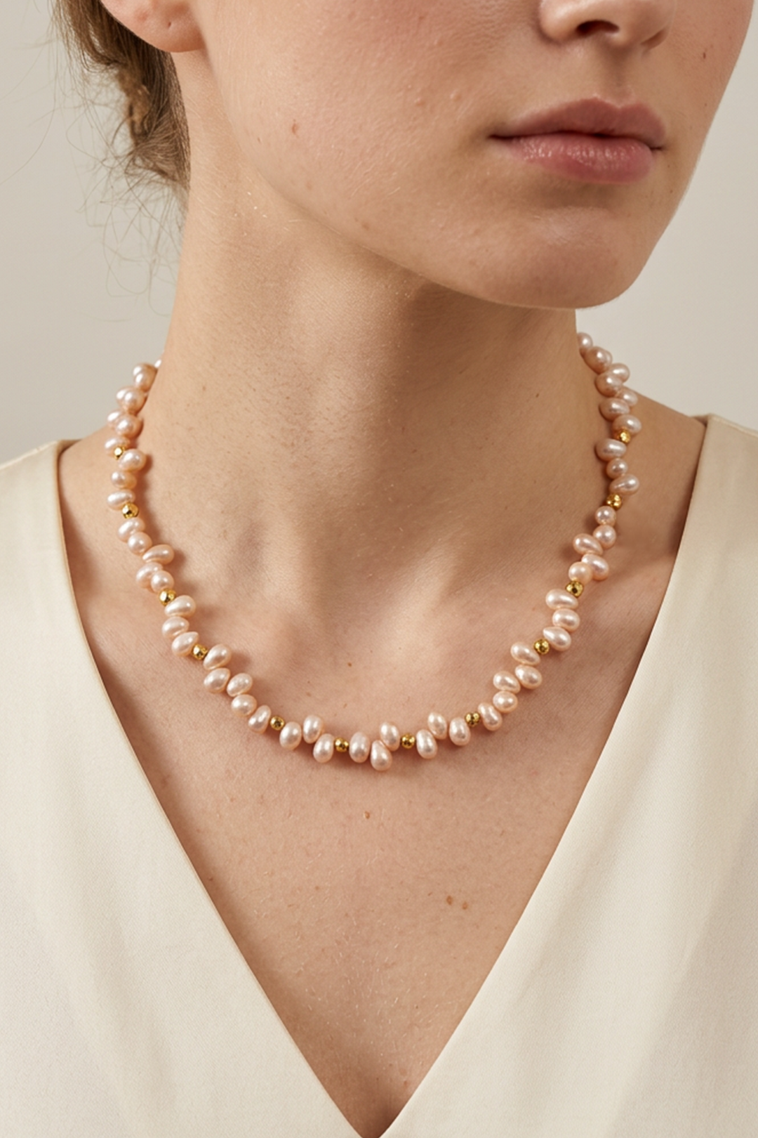 Collar Plata 925 Marina Perla Rosa Despeinada con Piritadora Anamora