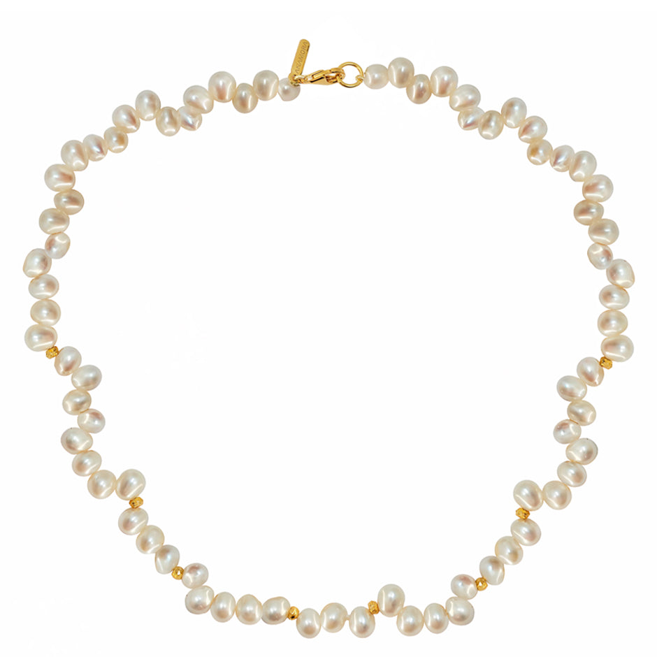 Collar Plata 925 Marina Perla Blanca Despeinada con Pirita Dorada Anamora