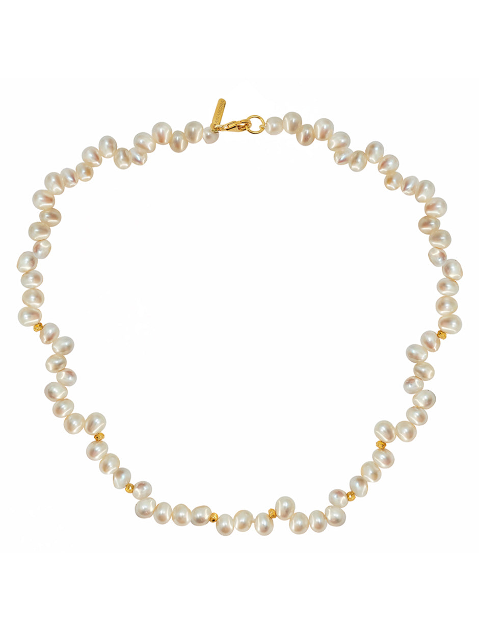 Collar Plata 925 Marina Perla Blanca Despeinada con Pirita Dorada Anamora