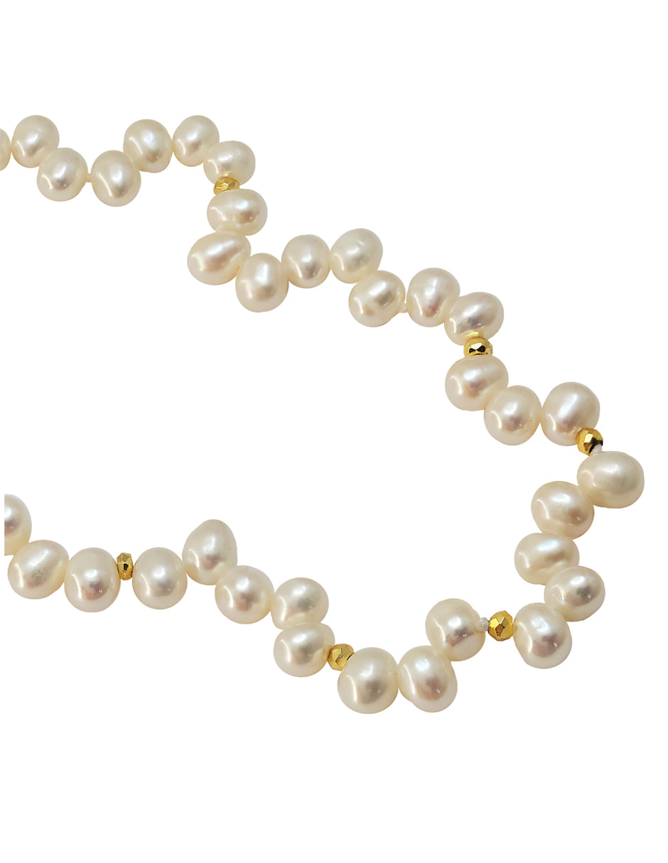 Collar Plata 925 Marina Perla Blanca Despeinada con Pirita Dorada Anamora