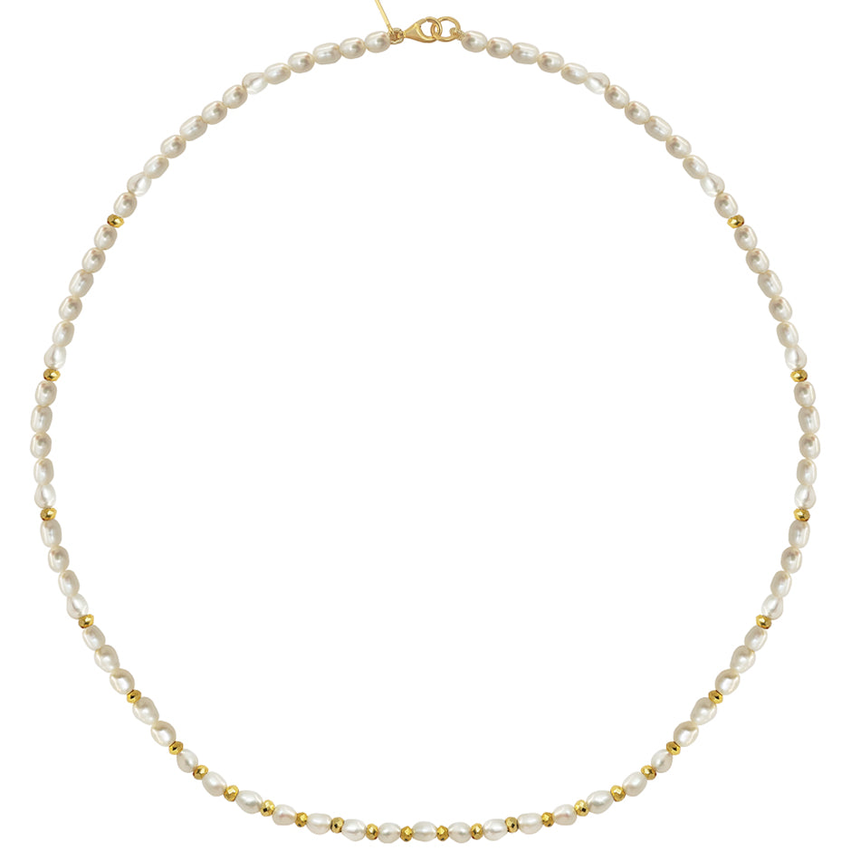 Collar Plata 925 Marina Perla Blanca Oval con Pirita Dorada Anamora