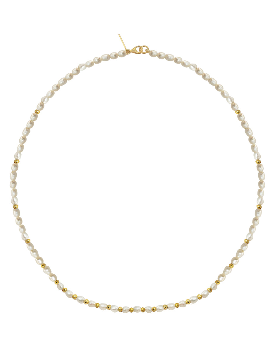 Collar Plata 925 Marina Perla Blanca Oval con Pirita Dorada Anamora