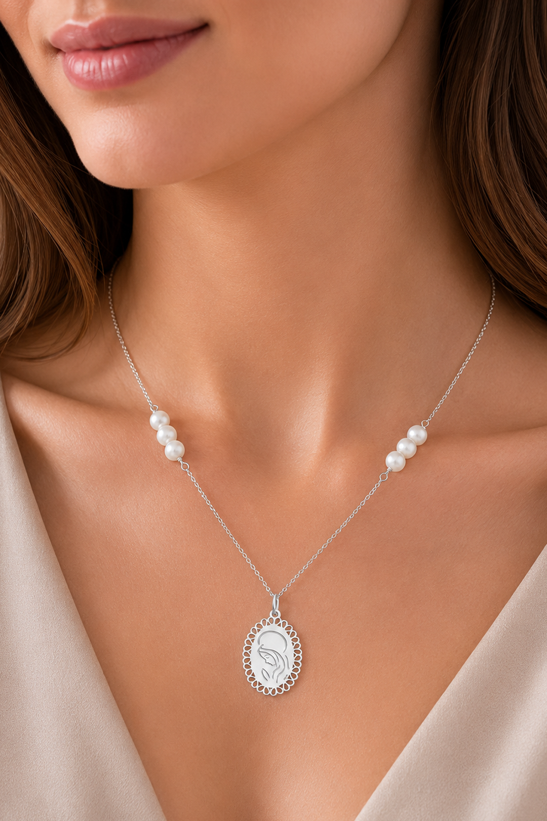 Dije Mujer Plata 925 Religioso Virgen Rezando Perlas Anamora por Tanya Moss - Tanya Moss