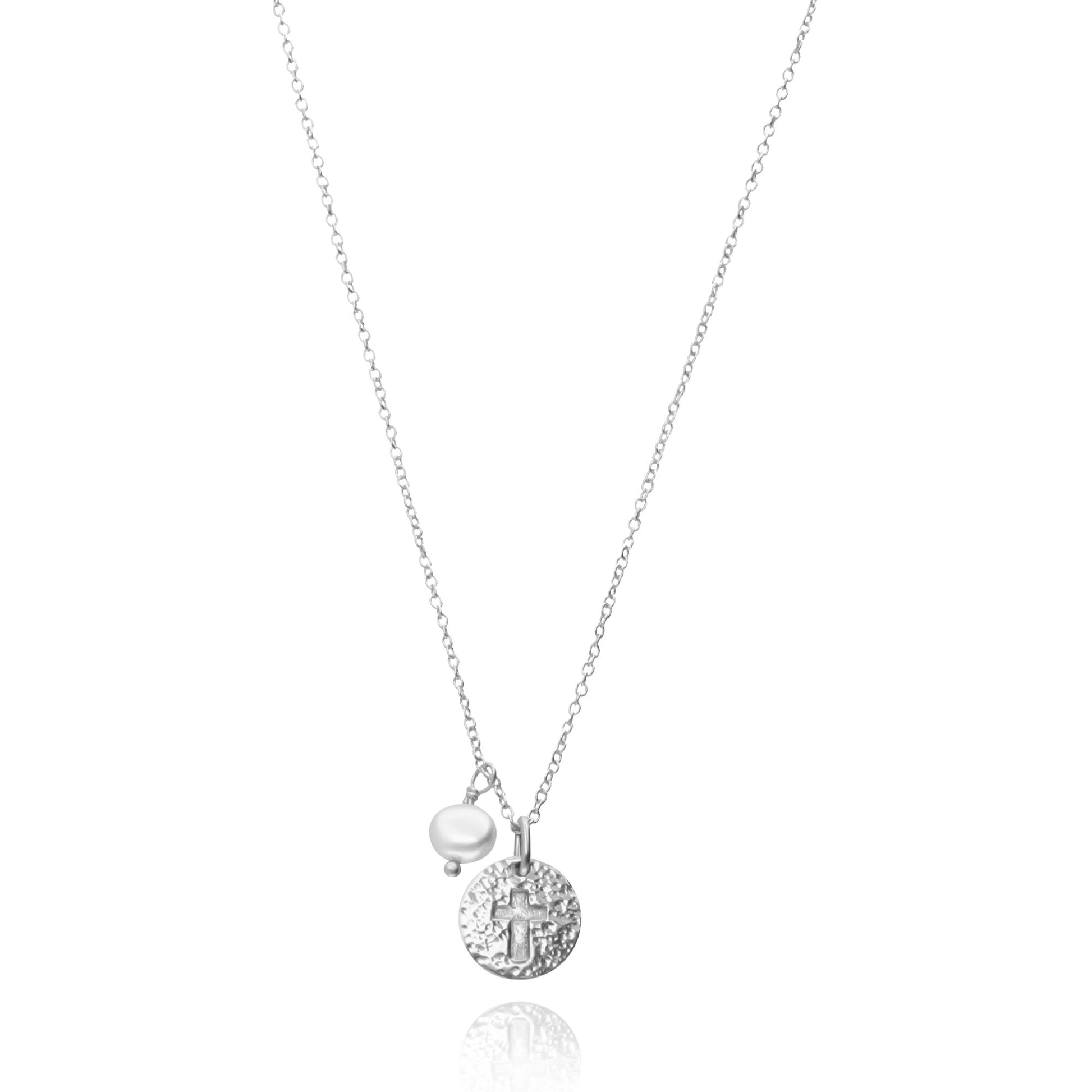 Dije Mujer Plata 925 Religioso Cruz Circulo Perla