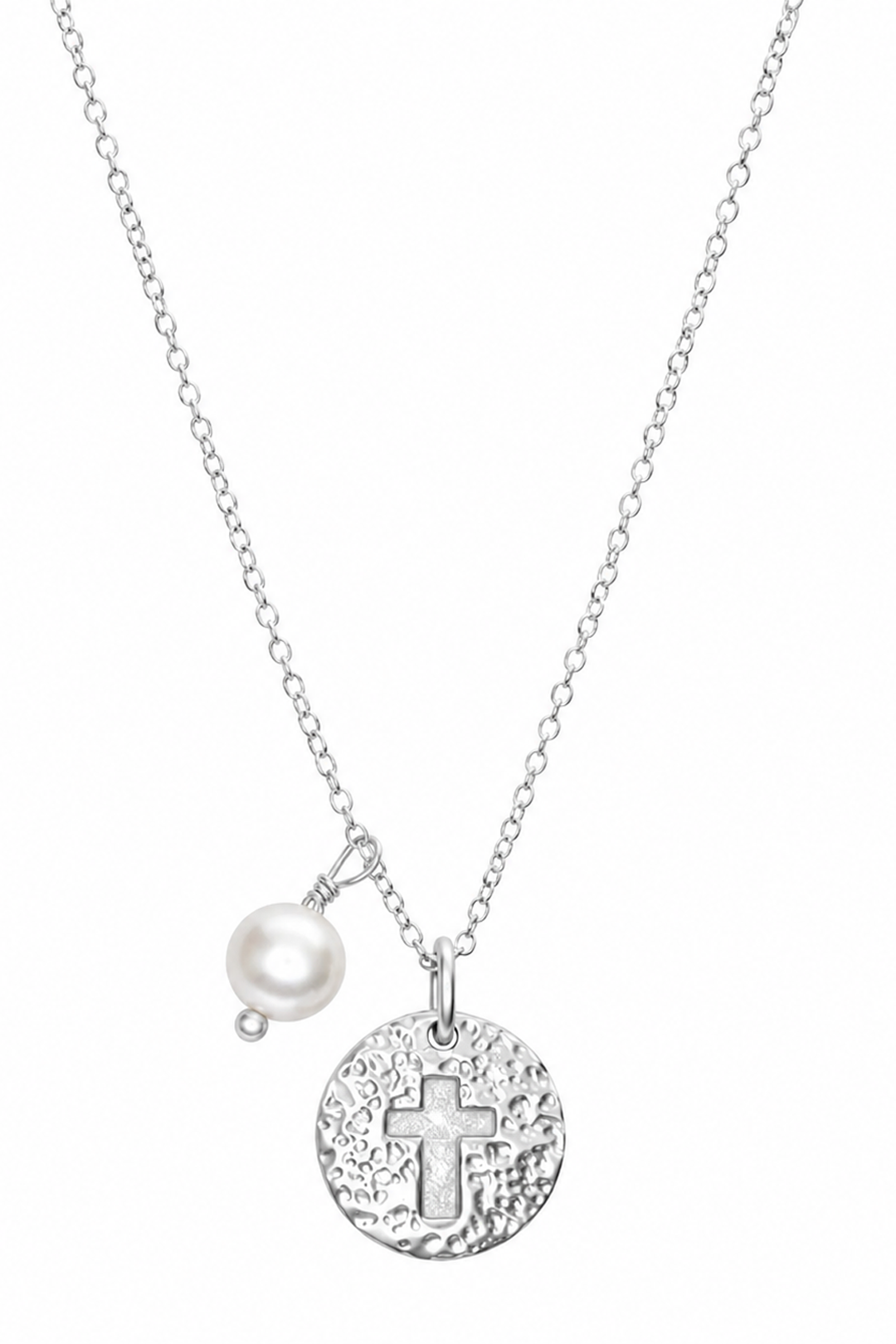 Dije Mujer Plata 925 Religioso Cruz Circulo Perla