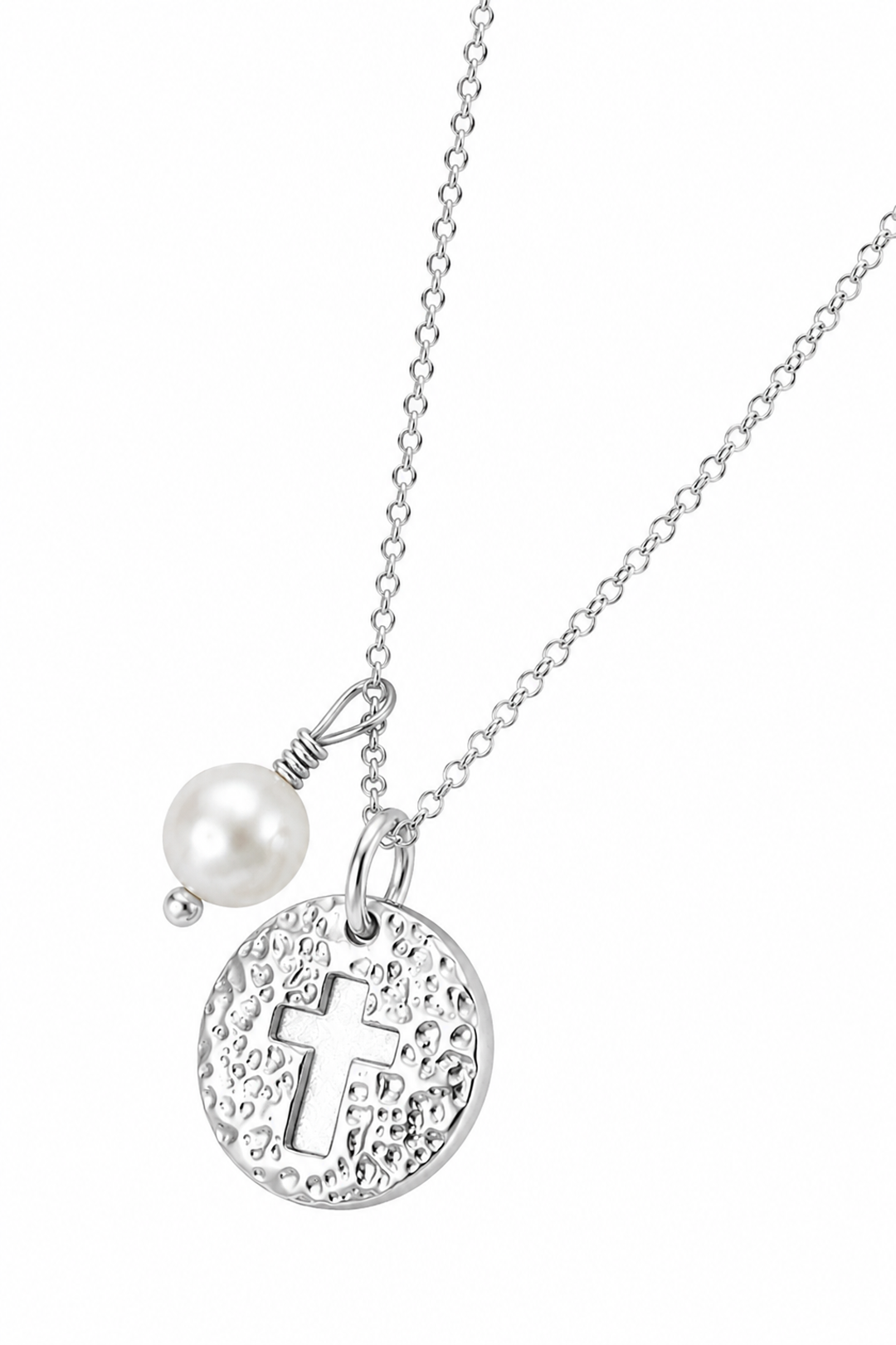 Dije Mujer Plata 925 Religioso Cruz Circulo Perla